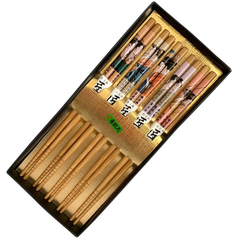 Handmade Japanese Ukiyo-e Bamboo Chopsticks Set